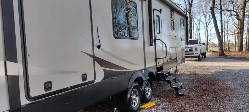 Fifth wheel camper washed on site by Grindtime Mobile Detailing