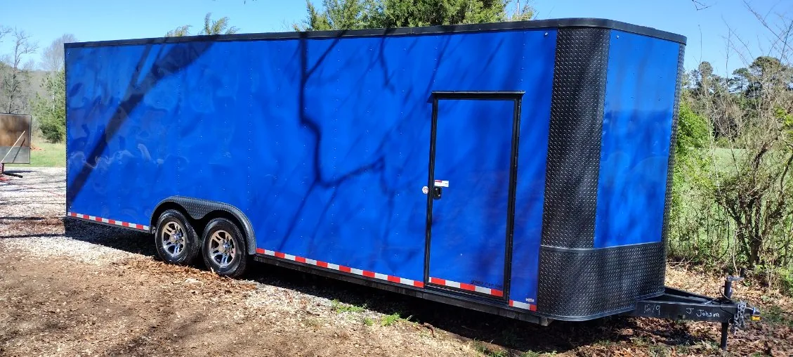 Enclosed cargo trailer washed down by Grindtime Mobile Detailing